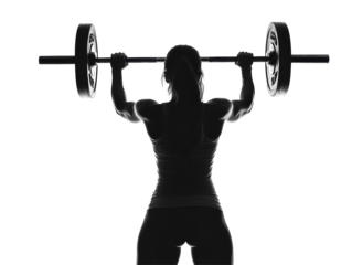 Isolated Silhouette of Woman Lifting Barbell, Weight Training