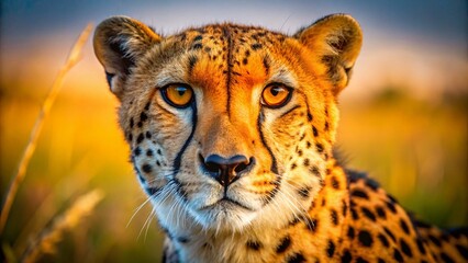 Obraz premium Close-Up Cheetah Portrait: Wild African Cat in Savanna Grassland