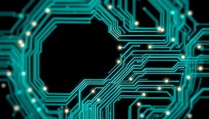 Abstract Teal Circuit Board Design With Lights