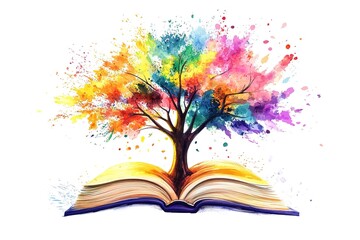 Open Book with Colorful Tree, Inspiring Imagination