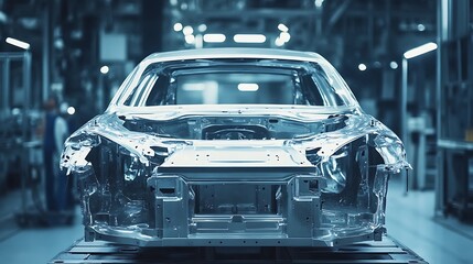Obraz premium Engineer participating in the car production process on the assembly line within an automotive plant.