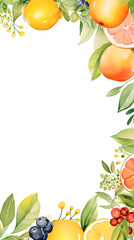 Digital vintage watercolor fruits frame border abstract graphic poster background