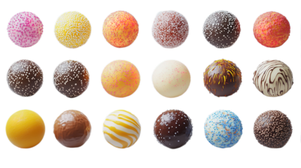 Set of ice cream, multiple flavors, transparent background, cut out