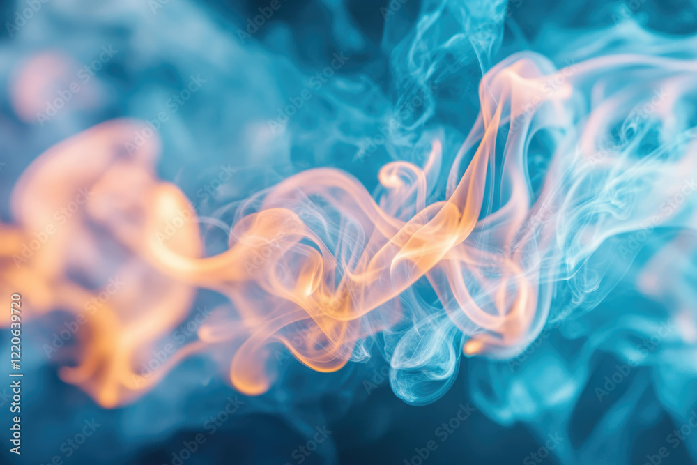 Poster abstract image of swirling blue and orange smoke creating a vibrant, ethereal effect.
