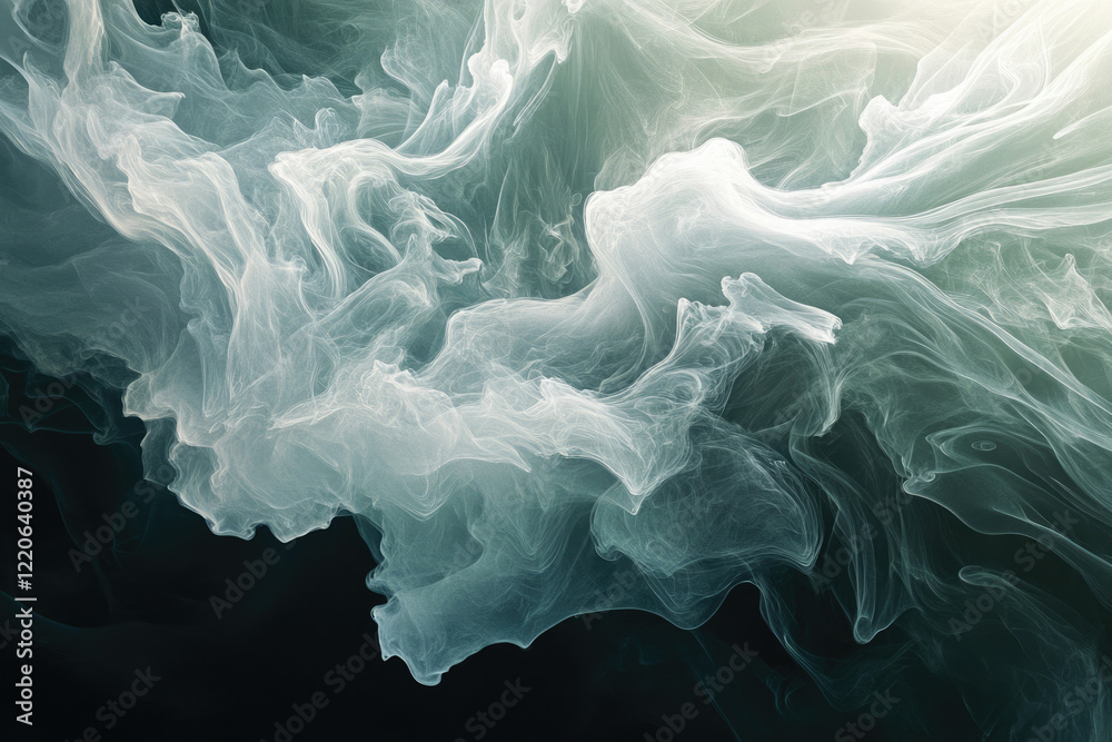 Poster abstract swirling clouds of teal and white, creating a dreamy, ethereal atmosphere.