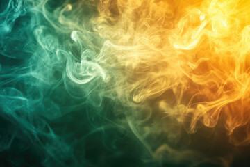 Obraz premium Abstract image of teal and orange smoke swirling in a dark background.