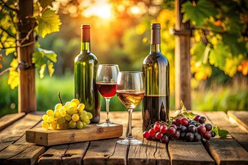 Still life documentary:  Red and white wine, glass and bottle, captured in stark detail.