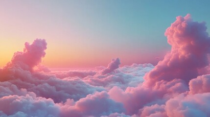 Soft fluffy clouds floating across a pastel-hued sky at dawn