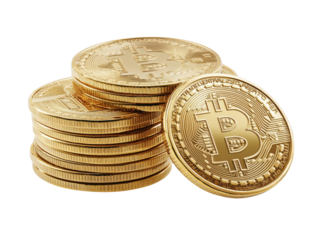 Isolated Stack of Gold Bitcoin Coins for Cryptocurrency