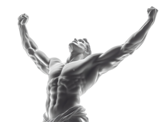 Isolated Man Marble Statue with Arms Raised in Triumph