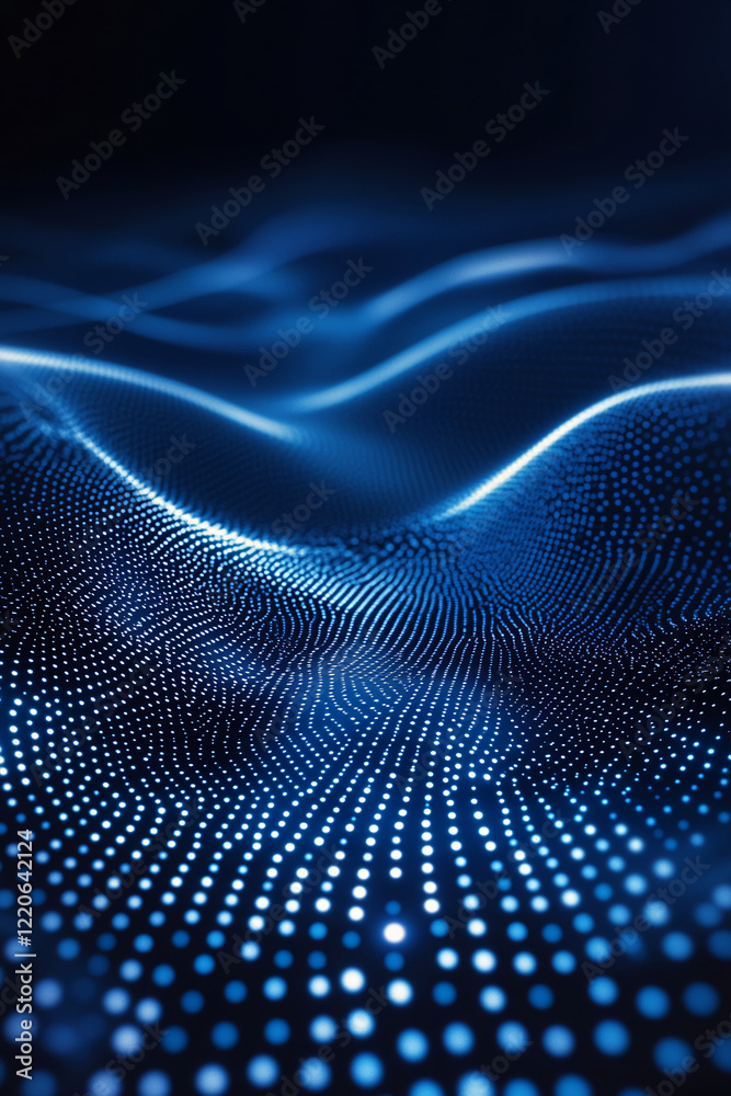 Aufkleber abstract wavy surface with glowing blue dots and digital grid effect. business background
