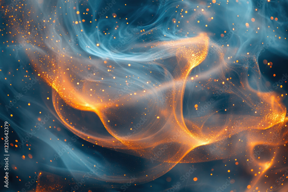 Aufkleber abstract image of swirling smoke with golden sparks, creating a dreamy, ethereal effect.