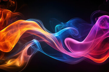 Obraz premium Abstract colorful smoke waves flowing smoothly, creating a vibrant and dynamic visual effect.