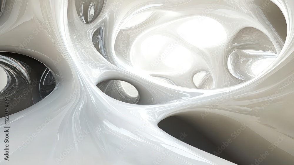 Fototapete abstract 3d rendering of flowing white and gray forms creating a complex, organic structure with inn