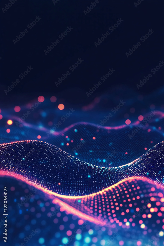 Poster glowing pink and blue digital wave with futuristic abstract dots and gradient background. business b