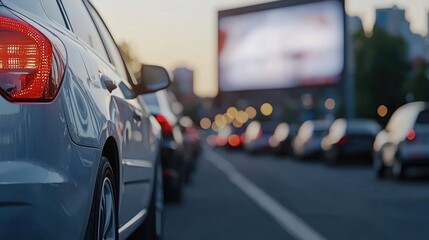 Obraz premium Cars cruising down a busy highway beside a large advertising billboard in a bustling cityscape