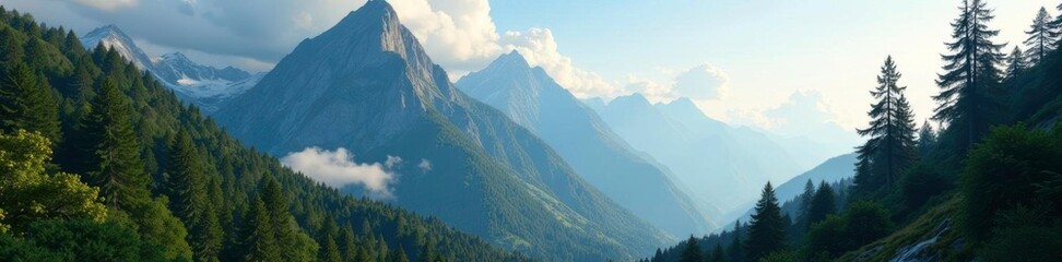Fototapeta premium Forest giants rise from the mountainside to meet the sky, giant, mountain