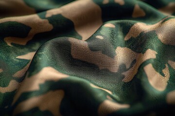 Obraz premium Close-up view of military camouflage fabric with intricate texture details