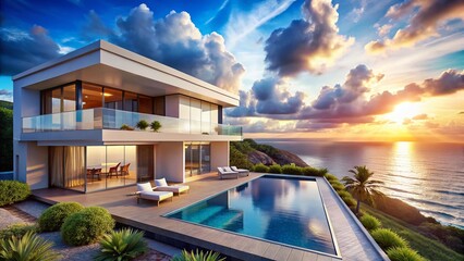 Coastal Architecture: Stunning Ocean View Villa under Sunny Skies
