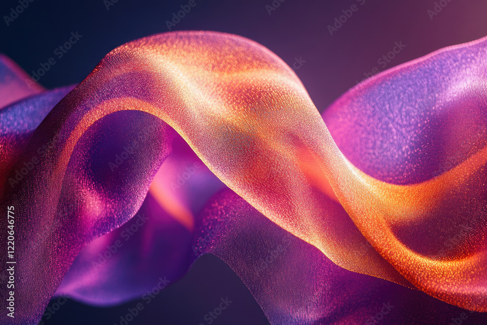 Aufkleber Abstract image of flowing, shimmering fabric in shades of purple and gold, creating a dynamic and luxurious visual.