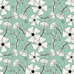 Colorful Floral Pattern with Leaves, Cute Small Flowers on Seamless Background