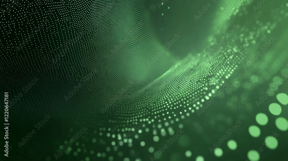 Poster Abstract green wavy dots creating a futuristic dynamic pattern. Business background
