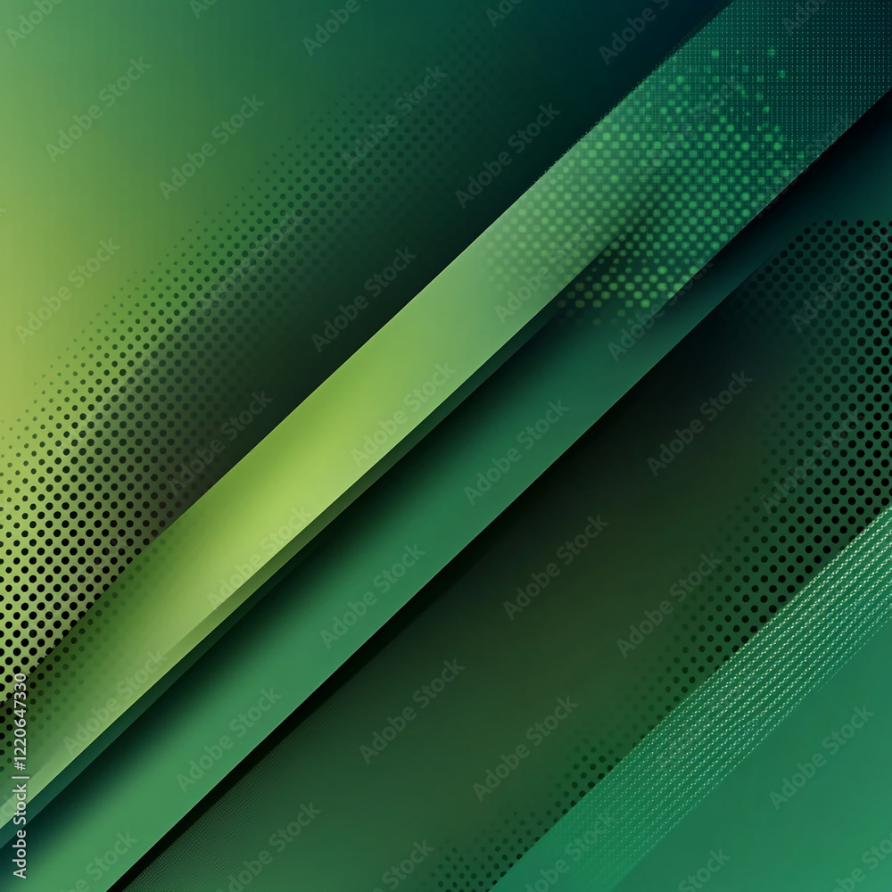 Poster Abstract green gradient design with layered geometric patterns and halftone textures. Business background