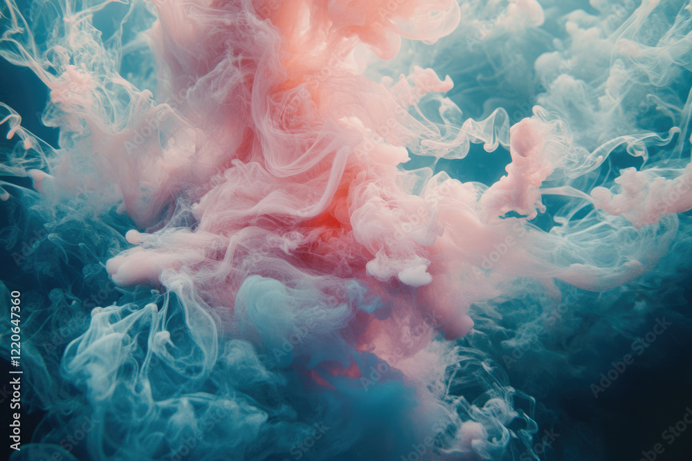 Aufkleber Abstract image of swirling pink and teal ink clouds creating a dreamy, ethereal effect.
