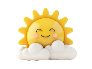 Isolated Cheerful Yellow Sun Character with Clouds