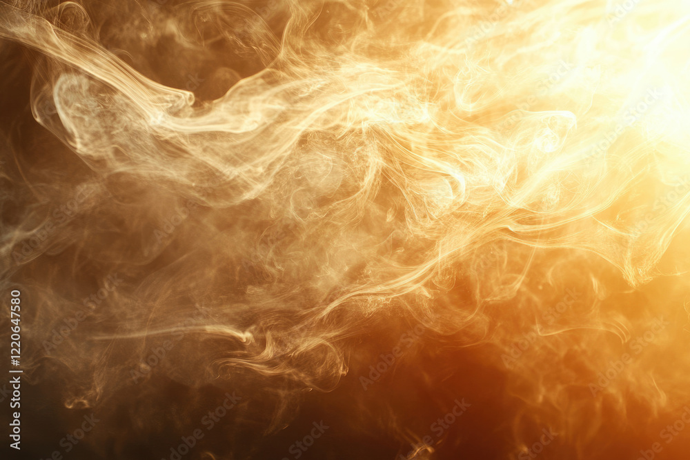 Poster abstract background with swirling golden smoke, creating a hazy, ethereal atmosphere.