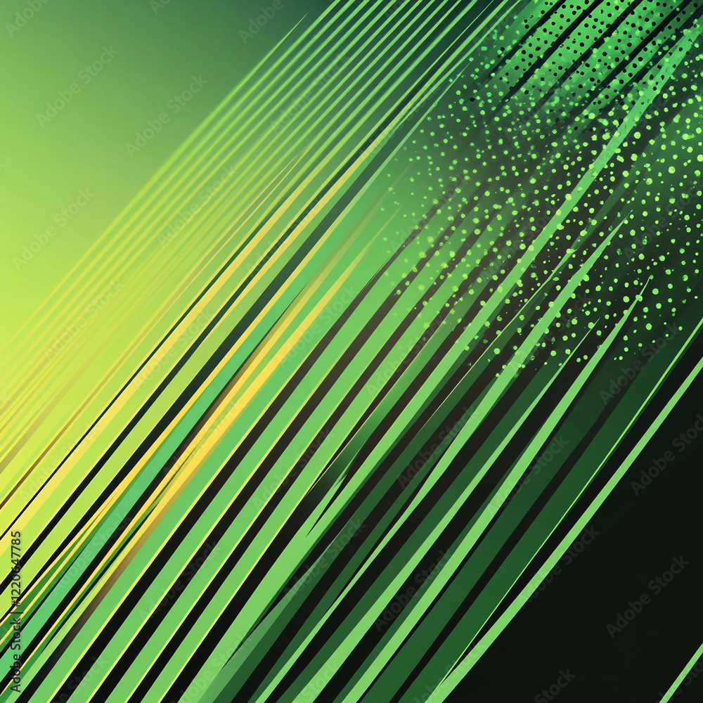 Poster Abstract green gradient design with dynamic stripes and halftone accents. Business background