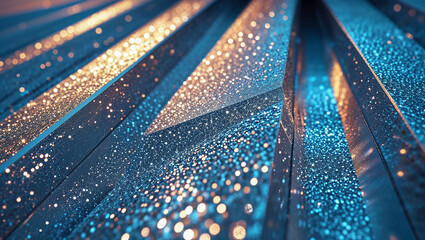 Sparkling dew drops adorning metallic beams, a stunning abstract background