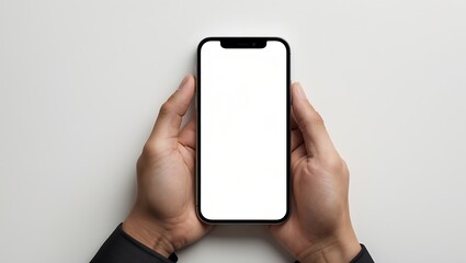Minimalist Smartphone Mockup Held with Two Hands on a Clean White Background