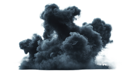 Black smoke, black clouds on white or transparent background, cut out, png