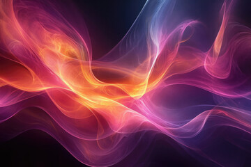 Fototapeta premium Abstract artwork featuring vibrant, flowing colors of pink, orange, and purple creating a dynamic, ethereal composition.