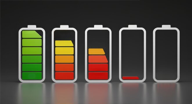 Battery Level Indicators Visualizing Power Status Digital Display Technology Environment Close-Up Viewpoint Energy Monitoring Concept