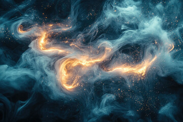 Obraz premium Abstract cosmic artwork depicting swirling nebulae with fiery embers and stardust, ethereal and vibrant.