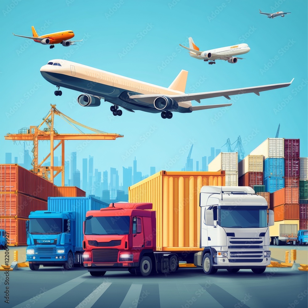 Fototapete logistics - gold text on black background - 3d rendered royalty free stock picture. this image can b