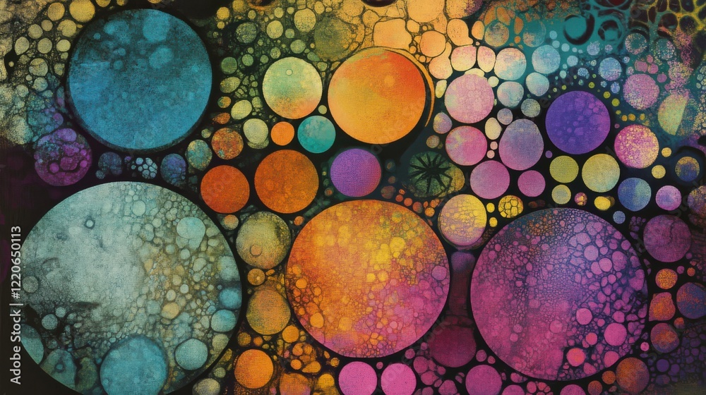 Poster vibrant patterns on digital screen with layered elements