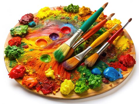 A vibrant landscape bursts from a painter's palette, awash in red, yellow, and green.