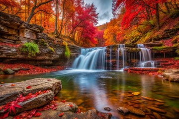 Naklejka premium Copperhead Falls Autumn Majesty: Ozark Mountain Waterfall in Magical Light