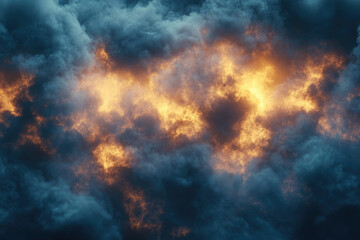 Fototapeta premium Fiery orange and dark blue cloudscape, a dramatic blend of light and shadow.
