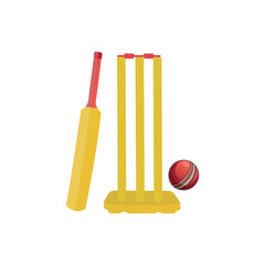 Cricket Illustration Vector Set, Cricket Bat And Ball Icons Isolated Clip Art, Cricket Bat Ball Professional Tournament Vector Design.