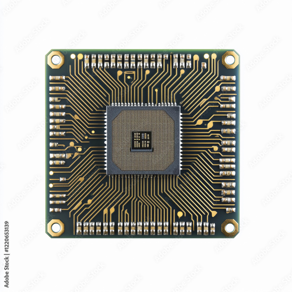 Poster Microprocessor layout on a circuit board showcases intricate design