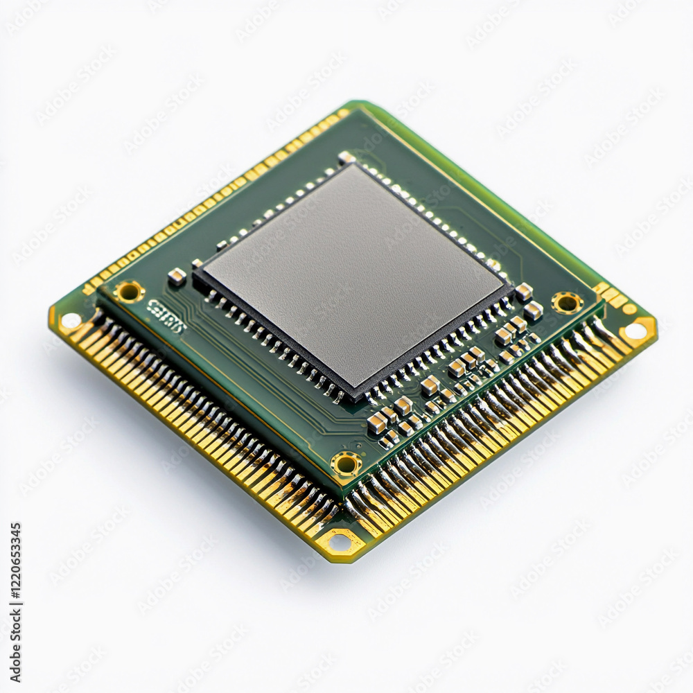 Poster Microchip with intricate circuitry on a green board