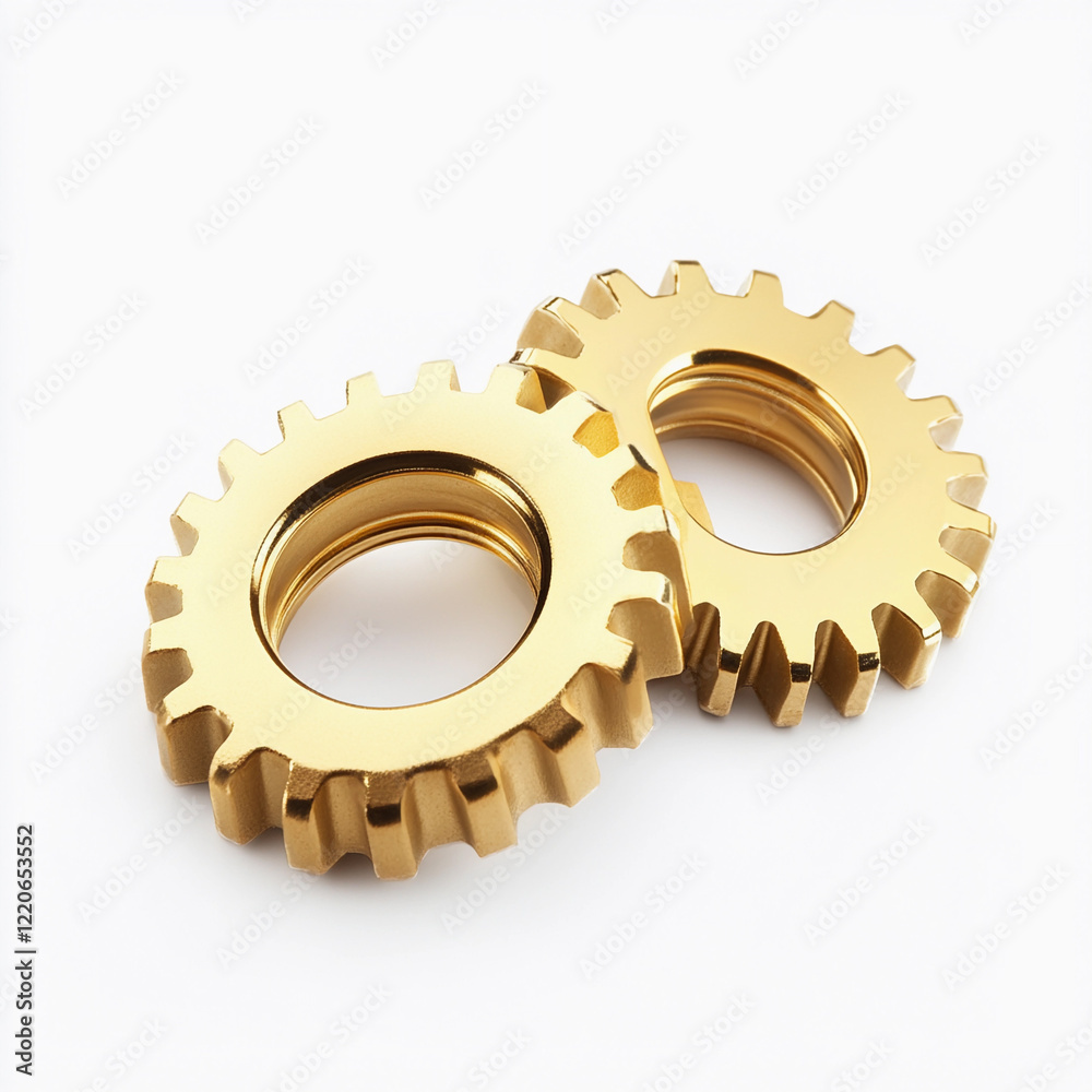 Poster Golden gears designed for mechanical applications and assembly