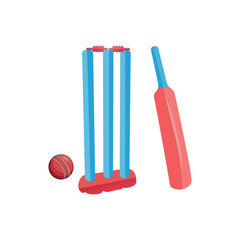 Cricket Illustration Vector Set, Cricket Bat And Ball Icons Isolated Clip Art, Cricket Bat Ball Professional Tournament Vector Design.