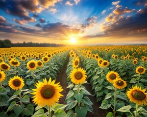 Sunflower field in the morning background.