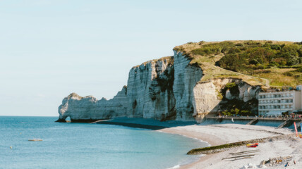 panorama view of a coast, etretat france falaise