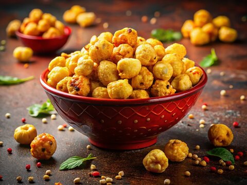 Crispy Homemade Fox Nuts Snack with Peanuts & Cornflakes - Night Photography